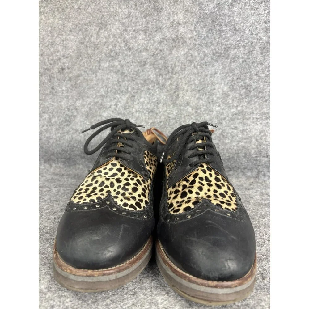 Barneys New York Wingtip Shoes Mens Size 10.5 Black Leopard Pony Hair Made Italy